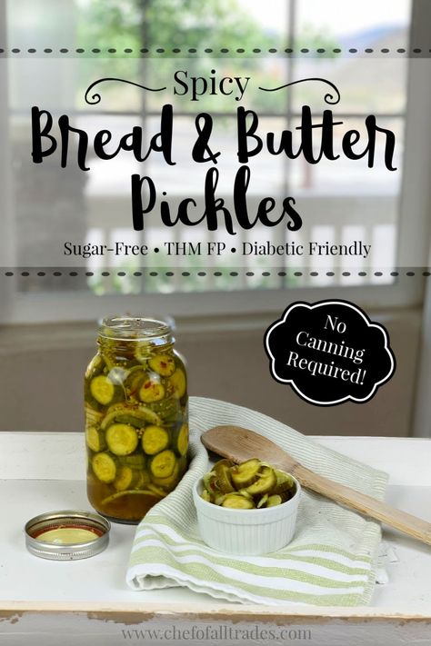 Spicy Bread And Butter Pickles, Pickles Canning, Spicy Bread, Pickles Homemade, Sweet Pickles Recipe, Sugar Free Bread, Bread N Butter Pickle Recipe, Thm Snacks, Thm Fp