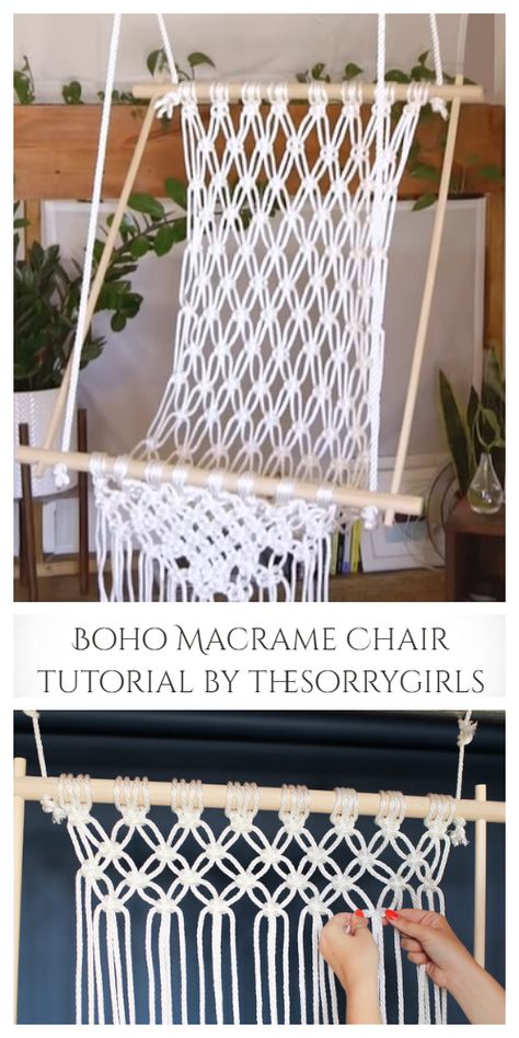 DIY Macrame Hammock Chair Tutorial - Video Macrame Hammock Chair Pattern, Macrame Hammock Pattern, Diy Hammock Chair, Macrame Furniture, Macrame Chair, Macrame Hammock Chair, Macrame Hanging Chair, Macrame Chairs, Macrame Hammock