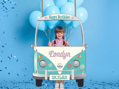 Van Birthday Party, Decades Party, 60s Theme, Birthday Photo Booth, Retro Van, 1960s Hippie, Birthday Party Idea, Selfie Frame, Birthday Props