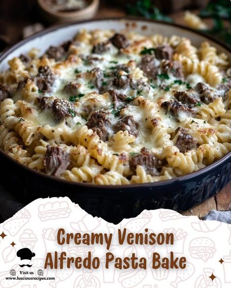 Easy recipes Meats High In Protein, Alfredo Pasta Bake, Slow Cooker Venison, Creamy Alfredo Sauce, Pasta With Alfredo Sauce, Deer Recipes, Ground Venison, Pasta Penne, Pasta Recipes Alfredo