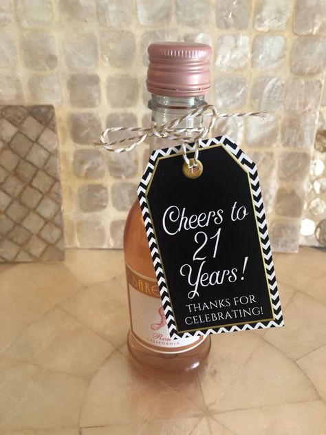 Mini Wine Bottle Favors Wedding, 21st Birthday Favors, 70th Birthday Party Favors, 21st Birthday Party Favors, Cheers To 21 Years, Mini Wine Bottle Favors, Mini Alcohol Bottles, Birthday Tag, 21st Bday Ideas