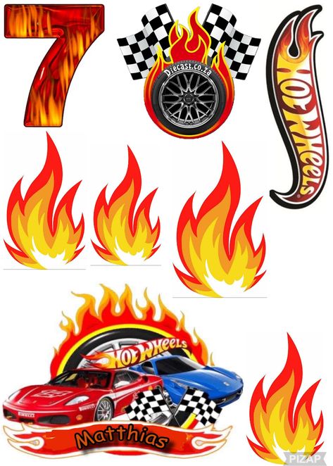 Hot Wheels Cake Topper Printable Free, Topper Hot Wheels, Hot Wheels Cake Topper, Hot Wheel Printables, Birthday Cake For Son, Bolo Hot Wheels, Hot Wheels Cake, Truck Theme Birthday, Truck Toppers