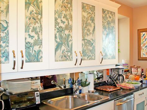 Cabinets With Wallpaper Doors, Patterned Kitchen Cabinets, Wallpapered Kitchen Cabinets, Wallpaper Inside Cabinet, Wallpapered Cabinet Doors, Wallpaper Kitchen Cabinets Doors, Wallpaper Inside Kitchen Cabinets, Wallpaper On Cabinet Doors, Wallpaper Cabinets Kitchen