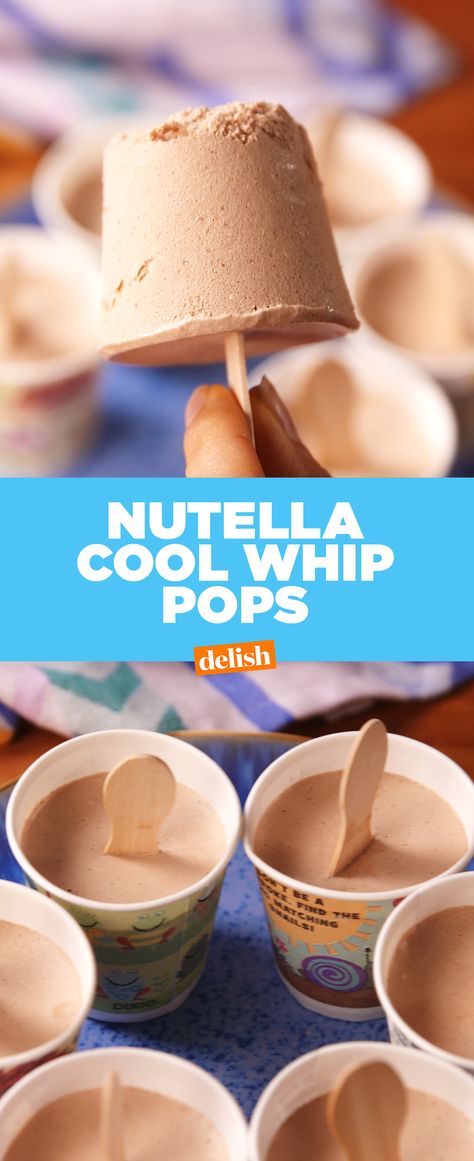 We'd take these ridiculously easy Nutella Pops over fudgsicles any day. Get the recipe at Delish.com. Nutella Cool Whip Popsicles, Nutella Cream Filling, Nutella Cool Whip, Nutella Pops, Recipes With Nutella, Desserts Fancy, Desserts Nutella, Sweet Videos, Nutella Snacks