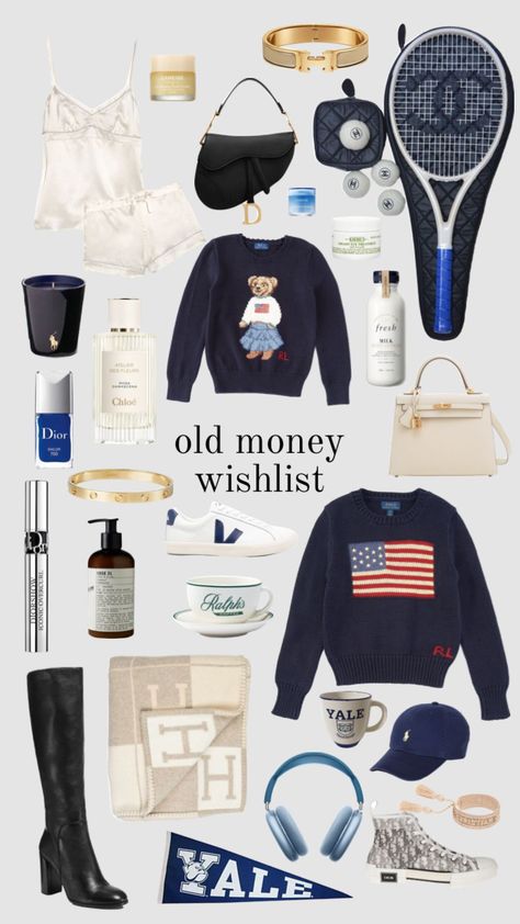 Old Money Wishlist Aesthetic, Old Money Starter Pack, Old Money Comfy Outfit, Womens Old Money Outfits, Wishlist Old Money, Old Money Wishlist, Old Money Essentials Woman, Old Money Must Have, Old Money Closet