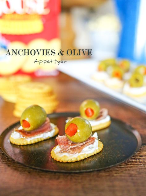 Anchovies & Olive Appetizer Anchovies Appetizer, Olive Cream Cheese, Fun Easy Appetizers, Recipes Cream Cheese, Salami Appetizer, Easy Family Dinner Ideas, Favorite Party Appetizers, Anchovy Recipes, Olive Appetizer