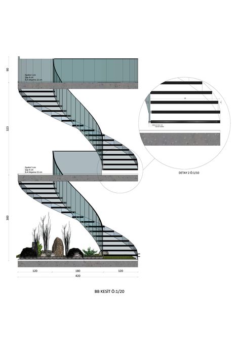 Stairs Details Section, Stairs Section, Staircase Drawing, Round Stairs, Stair Plan, Landscape Stairs, Circular Stairs, Stairs Architecture, Stairs Design Modern