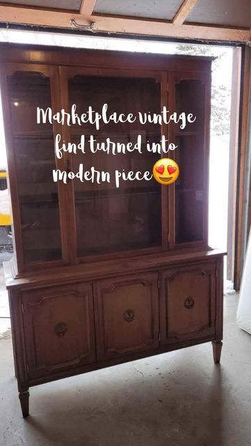 Mid Century Hutch Styling, Mid Century Modern China Cabinet Redo, Mid Century Modern Cabinet Makeover, Mid Century Modern China Hutch, Hutch To Bookcase, Mcm China Cabinet Makeover, Mid Century China Cabinet Makeover, China Closet Makeover, Mcm Hutch Makeover