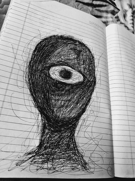 Cute Scary Drawings, Monster Sketch Scary Easy, Scary Sketches Easy, Easy Creepy Drawings, Creepy Drawing Ideas Dark Art, Dark Art Sketchbook, Strange Drawings, Creepy Sketch, Scribble Drawings