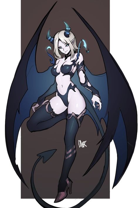 Demon Tail, Black Sclera, Demon Wings, Monster Girl Encyclopedia, Pointy Ears, Choker Black, Blonde Hair Blue Eyes, Demon Girl, Demon Art