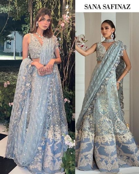 Reyna - Fashion Enthusiast on Instagram: "@amnababer in @sanasafinazofficial. 🤍" Blue Wedding Outfit, Heavy Lehenga, Eastern Wear, Diwali Dresses, Indian Bridesmaid Dresses, Indian Women Fashion, Indian Fashion Trends, Asia Map, Wedding Lehenga Designs