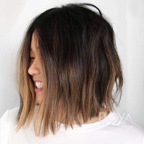 Hair Below The Shoulders, Short Brown And Caramel Hair, Short Brunette Hair With Highlights Bob, Balayage Pale Skin Brunettes, Short Fall Hair Color Brunettes, Brunette Balayage Bob Hair, Ombré Dark Hair, Short Hair Balayage Asian, Short Hair Balayage Brunette Caramel