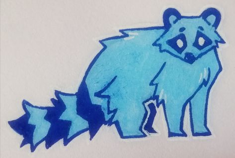 Blue Raccoon drawn with Posca markers Painted Raccoon, Raccoon Drawing Reference, Silly Raccoon Drawing, X Drawing, Raccoon Sketch Simple, Cute Animal Pixel Art, Raccoon Drawing Cute, Raccoon Doodle Easy, Small Animal Drawings