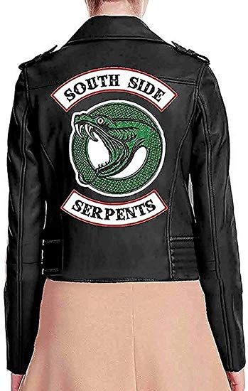 Riverdale Southside Serpents, Southside Serpents, Fitted Biker Jacket, Riverdale Fashion, Faux Leather Jacket Women, Black Leather Motorcycle Jacket, Shearling Jacket Women, Distressed Jacket, Slim Fit Jackets