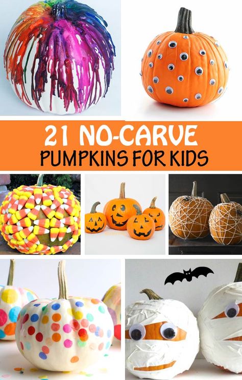 21 No carve pumpkin ideas for kids : use leaves, confetti, felt, candy corn and more. #nocarvepumpkins #pumpkinsforkids #paintpumpkin Creative Pumpkin Decorating Ideas, No Carve Pumpkin Ideas, Easy Pumpkin Decorating, Pumpkin Ideas For Kids, Pumpkin Carve, No Carve Pumpkin, Carve Pumpkins, Creative Pumpkin Decorating, Pumpkin Decorating Ideas