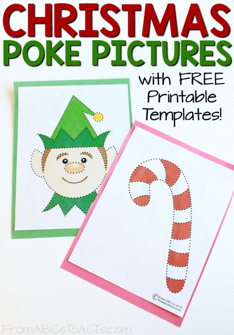 Work on fine motor skills with your preschooler or kindergartner while making some fantastic Christmas themed window decorations! Printable set includes 7 different holiday-themed poke picture templates to choose from! Pin Poke Printables Free, Free Preschool Christmas Printables, Push Pin Art, Printable Christmas Decorations, Christmas Art For Kids, Christmas Units, Picture Templates, Fine Motor Activities For Kids, Christmas Kindergarten