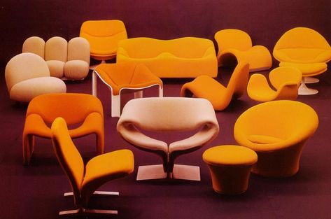 Furniture by Pierre Paulin. Mushroom Chair, 1970s Furniture, 70s Furniture, Pierre Paulin, Pierre Jeanneret, Mid Century Modern Chair, Armchair Design, Organic Form, Century Furniture