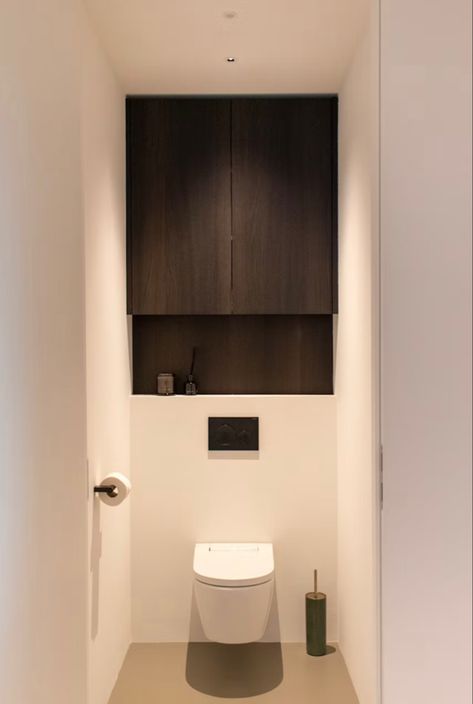 Concealed Toilet Ideas, Toilet With Cupboard Above, Toilet In Closet, Boxed In Toilet, Small Cloakroom Toilet Ideas, Niche Wc, Narrow Wc, Toilet Enclosure, Japandi Toilet