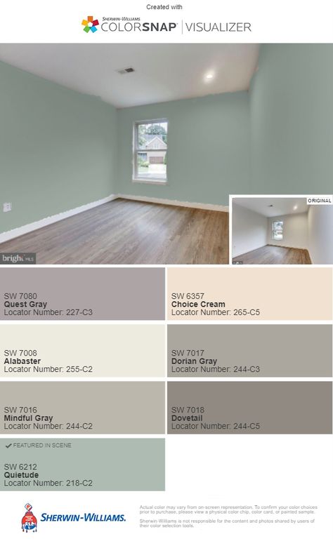 With Sherwin-Williams Quietude Restful Sherwin Williams, Quietude Sherwin Williams Bathroom, Quietude Sherwin Williams Bedrooms, Office Room Colors, Quietude Color Palette, Sherwin Williams Quietude, Indoor Color Schemes House, Quietude Sherwin Williams, House Paint Interior Colour Schemes