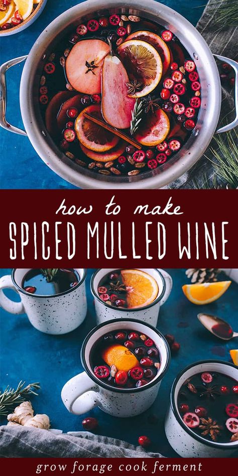 How to Make Spiced Mulled Wine: Wine Making for Beginners - Made with red wine, maple syrup, and warm spices like cinnamon, cardamom, and clove, this homemade mulled wine recipe is a wonderful addition to your holiday table. Make this traditional mulled wine recipe in either a crockpot or on the stove! Wine From Grapes, Homemade Mulled Wine, Alcoholic Drinks Recipes, Red Wine Recipe, Mulled Wine Recipe, Fermented Drinks, Spiced Wine, Wine Recipe, Mulling Spices