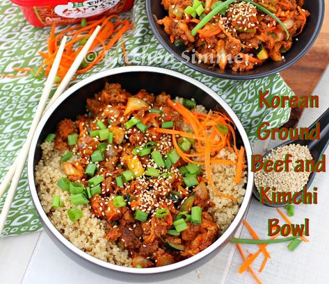 Kitchen Simmer: Korean Ground Beef and Kimchi Bowl Kimchi Bowl, Vegetarian Asian, Ground Beef Stews, Korean Ground Beef, Korean Beef Bowl, Cornbread With Corn, Beef Fried Rice, Beef Bowl, Ground Beef Rice