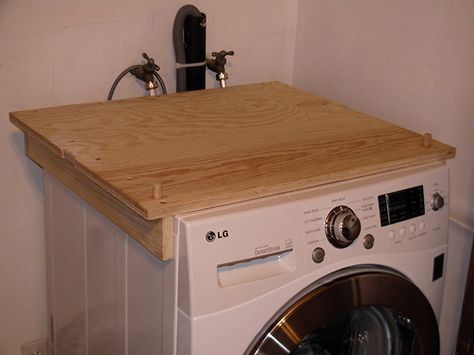 The bracing platform seen on top of the washer Laundry Room Stackable, Pantry Laundry Room, Small Laundry Room Organization, Stackable Washer And Dryer, Laundry Room Closet, Laundry Room Inspiration, Laundry Closet, Small Laundry Rooms, Small Laundry Room