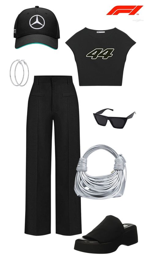 Mercedes F1 Outfit Women, Mercedes F1 Merch Outfit, Formula1 Outfit For Women, Race Outfit Ideas, Formula 1 Outfit Women Mercedes, Motorsport Outfit Women, Formula 1 Women Outfit, F1 Clothes Outfit, F1 Racing Outfit For Women