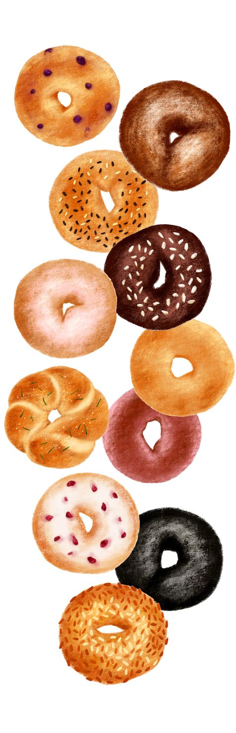 Bagel Aesthetic Wallpaper, Everything Bagel Drawing, Bagel Wallpaper, Bagel Painting, Kpop Recipes, Bagel Logo, Bagel Drawing, Bagel Illustration, Bagel Art