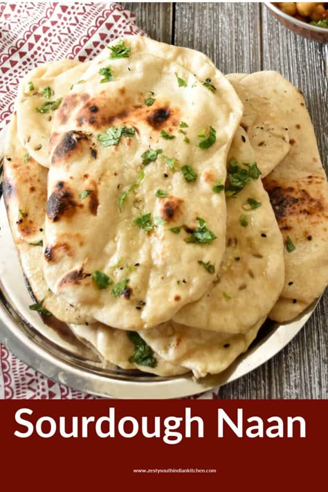 Mediterranean Sides, Tandoori Bread, Sourdough Naan, Sourdough Ideas, South Indian Kitchen, Indian Flatbread, Recipes With Naan Bread, Baking Sourdough, Sourdough Starter Discard Recipe