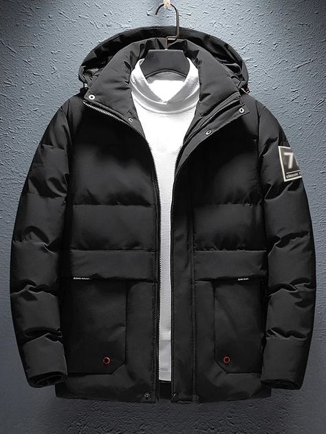 Long Jacket Outfit, Black Puffer Jacket Outfit, Wearing Outfits, Puffer Jacket Outfit, Men Outerwear, Tshirt Design Men, Black Puffer Jacket, Men Trousers, Mens Winter Coat