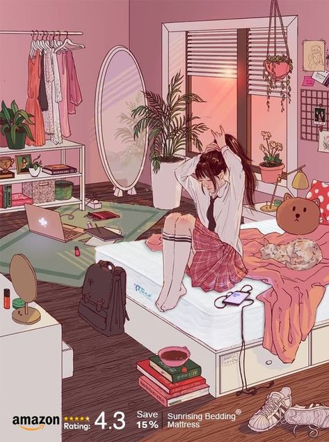 Pastel Aesthetic Bedroom, Bedroom Illustration, Bedroom Drawing, Dekorasi Kamar Tidur, Cute Pastel Wallpaper, Anime Room, Illustration Art Girl, Gap Year, Dreamy Art