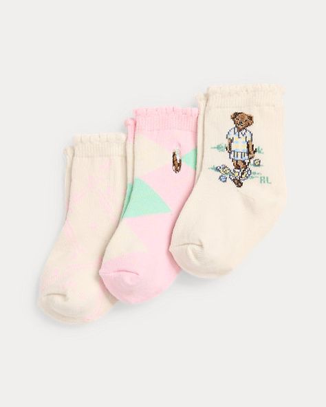 Ralph Lauren Baby Ralph Lauren, Kids Collage, Ralph Lauren Baby Girl, Baby Closet, Polo Bear, Crew Sock, Scalloped Trim