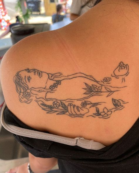 Obsession Tattoo Ideas, Past Lives Tattoo, Lady Of Shalott Tattoo, Painting Tattoo Ideas, Hamlet Ophelia Tattoo, Ophelia Painting Tattoo, Hamlet Tattoo, Ophelia Millais, Shakespeare Tattoo Ideas