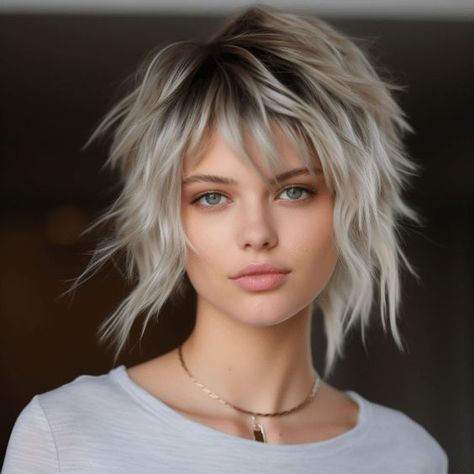 27 Cute Wolf Haircut Ideas for Short Hair Haircut Ideas For Short Hair, Cute Wolf, Rocker Hair, Wolf Haircut, Choppy Haircuts, Funky Short Hair, Ideas For Short Hair, Short Shag Hairstyles, Messy Short Hair