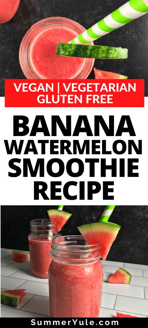 Are you looking for a cooling summertime drink? If so, you need this refreshing banana watermelon smoothie recipe in your life! This watermelon and banana smoothie for weight loss is low calorie and packed with sweet fruits. They sweeten summer beverages very well with no refined sugar added! Your family will love this colorful drink to help cool off on hot summer days. #vegan #glutenfree #dairyfree #lowcalorie #snack Watermelon And Banana Smoothie, Easy Watermelon Recipes, Watermelon Smoothie Recipe, Belly Fat Smoothies, Watermelon Smoothie Recipes, Smoothie Banana, Summer Beverages, Melon Smoothie, Papaya Smoothie