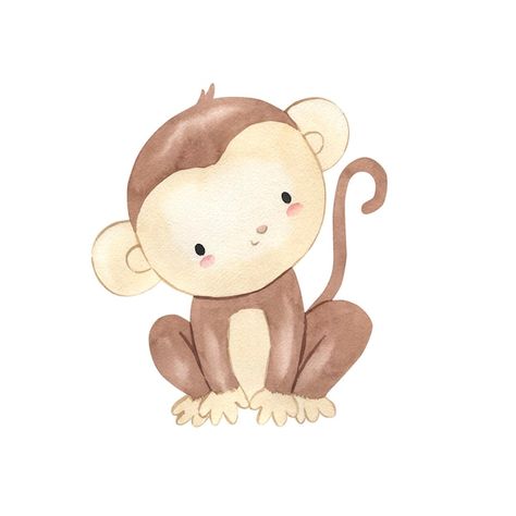 Monkey Watercolor, Single Pictures, Monkey Illustration, Illustration For Kids, Animal Wall Art Nursery, Ipad Drawings, Cute Monkey, Kids Fabric