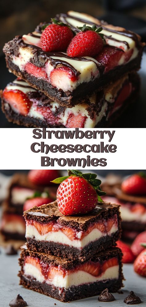 Craving a sweet treat? Indulge in these irresistible Strawberry Cheesecake Brownies! Perfectly fusing rich chocolate and creamy cheesecake with a fruity strawberry twist, these brownies are a must-try for dessert lovers. An easy recipe that brings together the best of all worlds, creating a decadent delight that will satisfy your sweet tooth. Bake these for any occasion and watch them become a family favorite. Unwind with each luscious bite and enjoy the perfect balance of flavors in this delightful dessert! Strawberry Shortcake Brownies Recipe, Strawberry Cheesecake Brownies Recipe, Chocolate Strawberry Dessert Recipes, Chocolate Covered Strawberry Brownies, Strawberry Cheesecake Nachos, Strawberry Brownies From Scratch, Strawberry Nachos, Strawberry Cheesecake Fudge Recipe, Strawberry Cheesecake Fudge