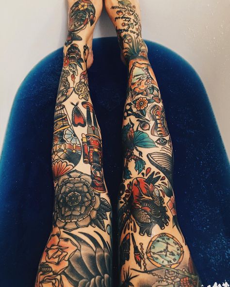 @hellahotmess Traditional Tattoo Leg Sleeve, Traditional Tattoo Man, Best Leg Tattoos, Traditional Tattoo Sleeve, Leg Tattoo Men, Leg Sleeve Tattoo, Leg Sleeve, Arm Tattoos For Women, Leg Sleeves