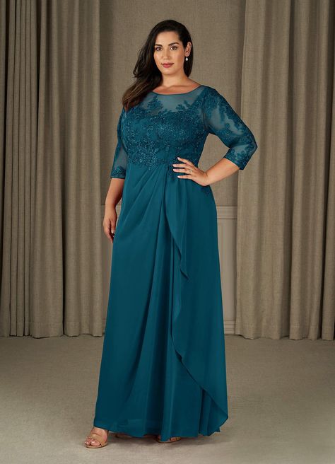 Azazie Calanthe Ink Blue A-Line Scoop Chiffon Dress | Azazie Bride Groom Dress, Gowns Prom, Evening Formal, Evening Gowns Formal, Floor Length Dresses, Groom Dress, Bride Dresses, Mother Of The Groom, Custom Dresses