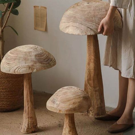 Whimsy Halloween, Vintage Mushroom Decor, Wooden Mushrooms, Wooden Christmas Tree Decorations, Mushroom Crafts, Garden Mushrooms, Style Salon, Patio Style, Into The Wood