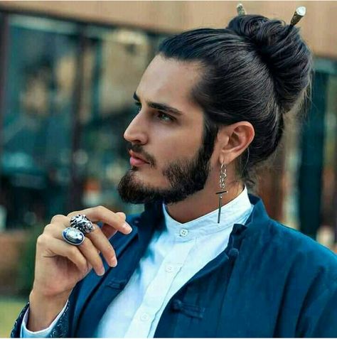 Long hair for man Man Bun Styles, Bun Styles, Boys Long Hairstyles, Men Hair, Man Bun, Hair Stick, Plaits, Long Hair Styles Men, Hair Sticks