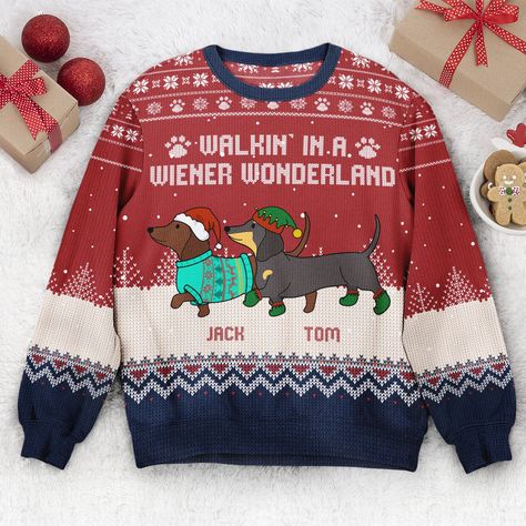 Dachshund Through The Snow - Personalized Ugly Sweatshirt Matching Ugly Christmas Sweaters, Dachshund Through The Snow, Reindeer Antlers, Whimsical Wonderland, Dog Christmas Gifts, Stylish Sweaters, Sweater Collection, Holiday Sweater, Holiday Gathering