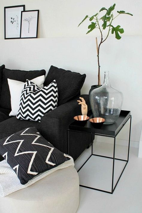 Hay Tray Table, Black Sofa Living Room Decor, Hay Table, Hay Tray, Urban Home Design, Small Shelving Unit, Black Sofa Living Room, White Sofa Living Room, Tray Tables