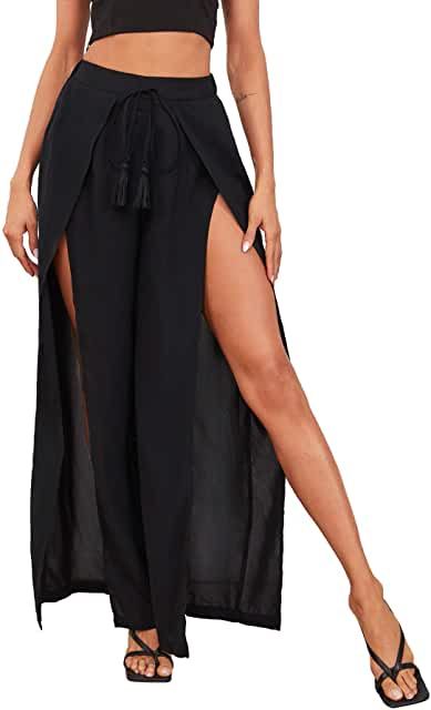 Amazon.com: flowy bottoms Flowy Wide Leg Pants, Fringe Fabric, Harem Pants Women, Flowy Pants, Striped Leggings, Stripe Skirt, Shein Style, Tops For Leggings, Long Pants