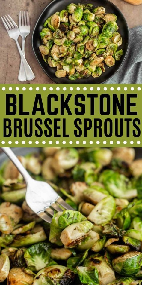 Blackstone Brussel Sprouts Recipe - grillonadime.com Grilled Brussel Sprouts, Griddle Cooking Recipes, Cooking Brussel Sprouts, Brussel Sprout Recipes Roasted, Cooking Stone, Sprouts Recipe, Griddle Recipes, Roasted Brussels Sprouts, Roasted Brussel