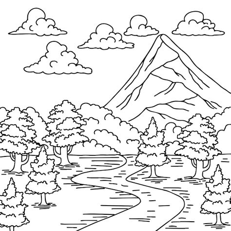 Landscape Outline, Nature Outline, Nature Landscape, Blackpink Lisa, Image Types, Ecuador, Coloring Page, Premium Vector, Google Images