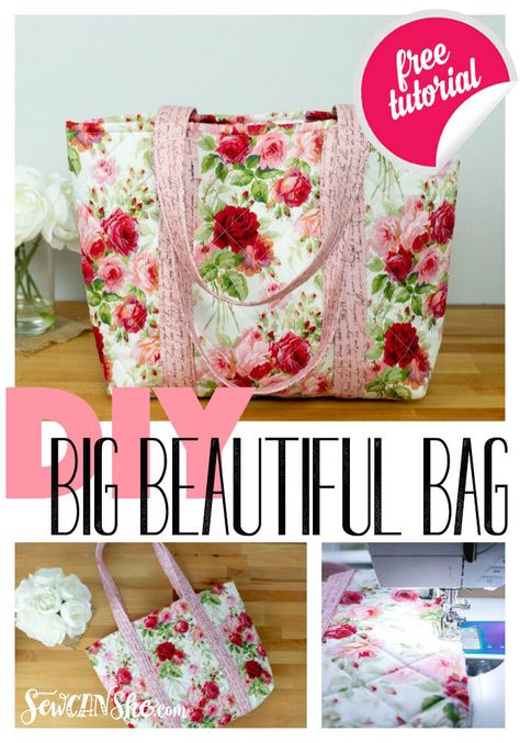 Tote Bag Sewing, Beginners Sewing, Sew Bags, Sacs Tote Bags, Bags Sewing, Big Tote Bags, Free Sewing Patterns, Diy Bags Patterns, Sew Ins