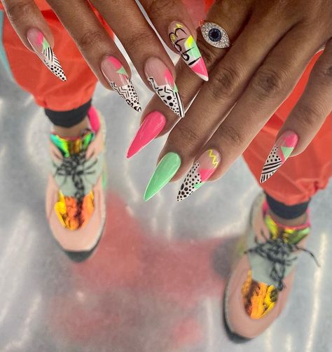 Fatima, the Manicurist on Instagram: “The 90s themed birthday nails came together like I planned! 🥂🥳 Perfect for my visit to @cultureexperience_ Visit us online at…” 90s Themed Birthday, 90s Nails, Themed Nails, 90s Art, Fourth Of July Nails, 90s Theme, July Nails, Black Nail Designs, Perfect For Me