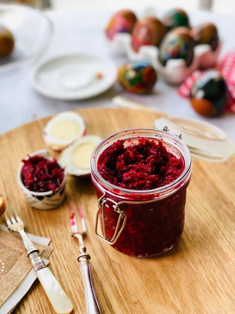 Homemade horseradish and roasted beetroot relish Beet Relish, Homemade Horseradish, Horseradish Recipes, Roasted Beetroot, Beetroot Relish, Roast Meat, Polish Christmas, Relish Recipes, Bbq Sides