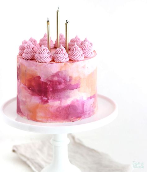 Watercolor Cake Tutorial - Sugar & Sparrow Cake Decorating Watercolor, Floral Cake Design Birthday, Hot Cocoa Cake Recipe, Decorated Birthday Cakes, Watercolor Cake Tutorial, Caramel Buttercream Recipe, Candle Cakes, Barbie Torte, Popsicle Party